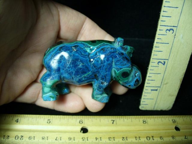 Malachite & Chrysocolla  Carved Hippopotamus (011021f)