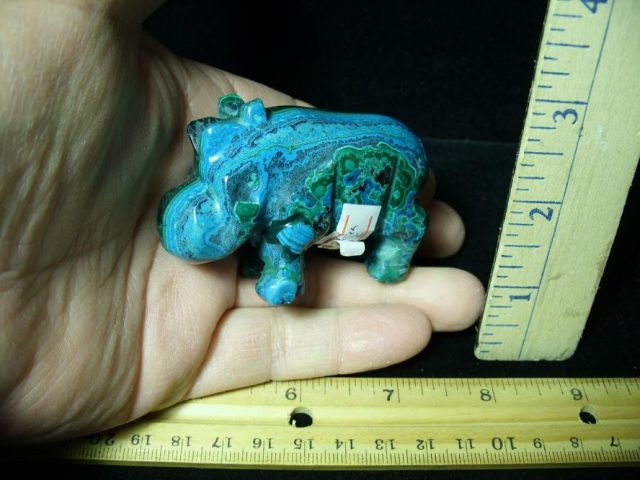 Malachite & Chrysocolla  Carved Hippopotamus (011021f) - Image 2