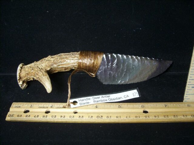 Stone Knapped Knife with Antler Handle (052823k) - Image 2