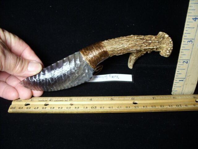 Stone Knapped Knife with Antler Handle (052823k)